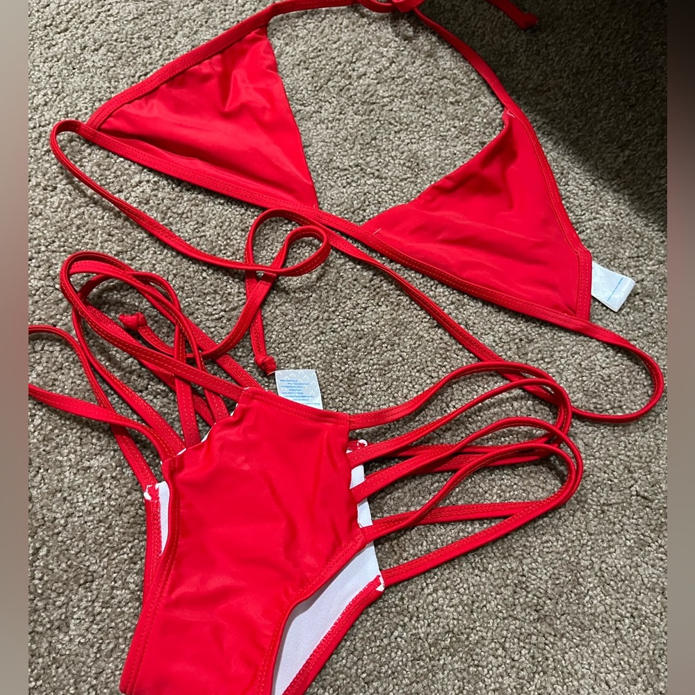 Red two piece bikini